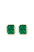 Emerald Pave Halo Stud Earrings, Gold-Plated Brass, Emerald & Cubic Zirconia